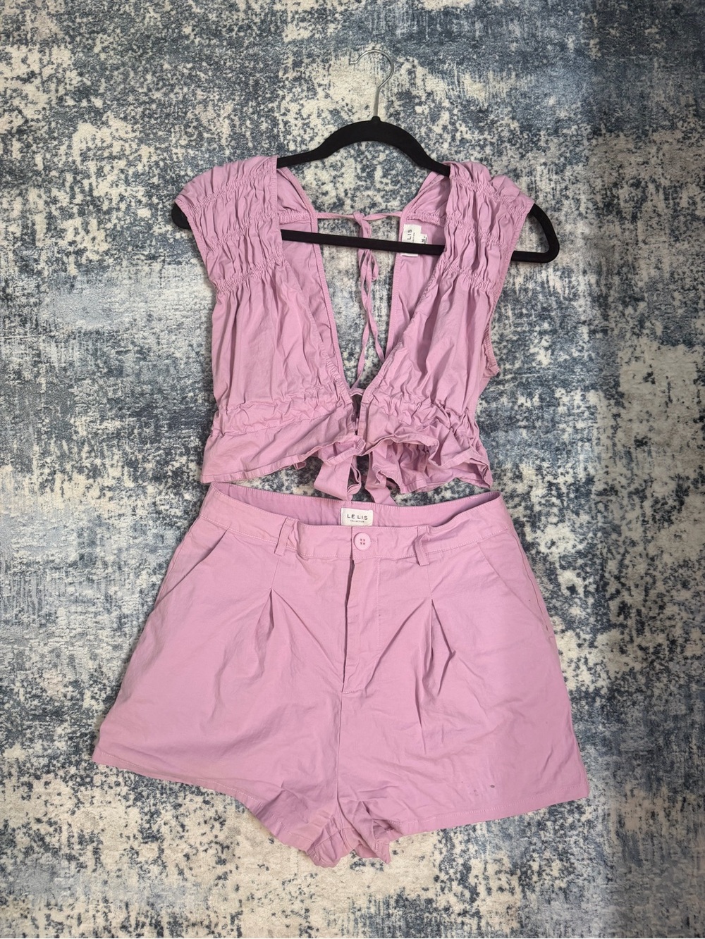 Le Lis Pink High-Waist Pleated Bermuda Shorts set